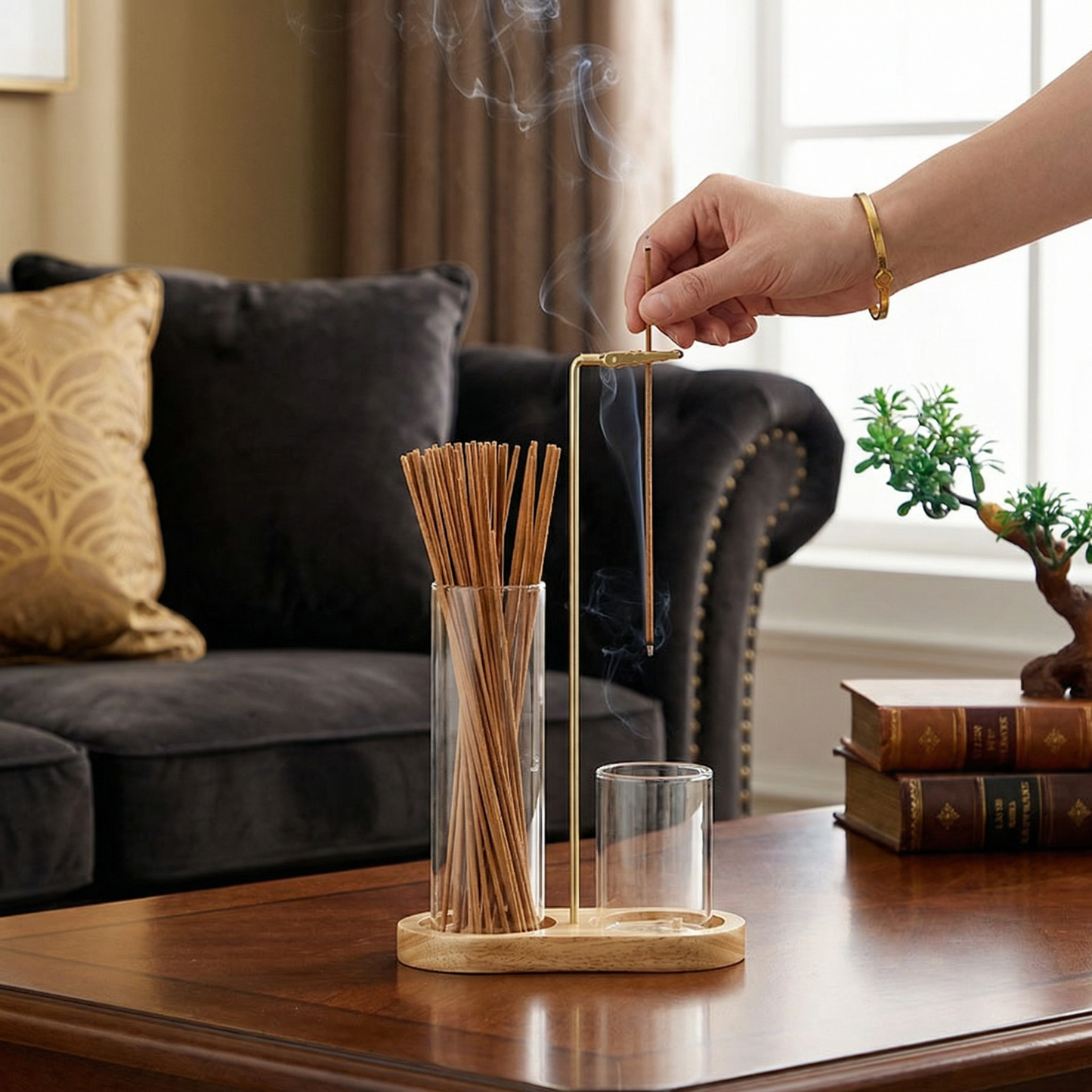 2-in-1 Incense Holder Set for Meditation and Relaxation with Glass Ash Catcher