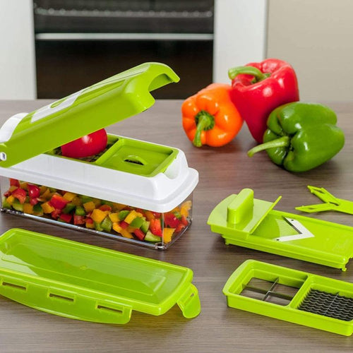 12-in-1 Vegetable Slicer with Interchangeable Blades and Built-In Collection Container
