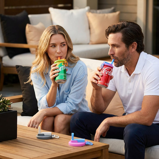 2-in-1 Reusable Silicone Can Lid with Straws – Spill-Proof Drink Cover for On-the-Go (2-Pack)